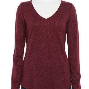Sonoma Essential V-Neck Long-Sleeved Tee - Maroon
